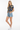 3/4 Front - White model, denim shorts