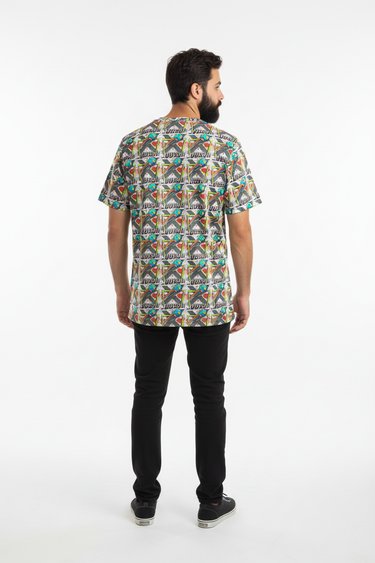 Bearded model back showing pattern details