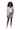 Black female model - open bomber with denim shorts