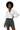 Black model white silk blouse