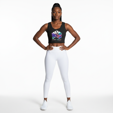 Black model with white leggings