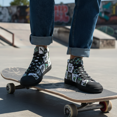 Black on skateboard