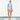 Blue watercolor rash guard with coral swim skirt