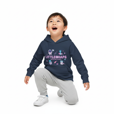 Boy in navy hoodie kneeling