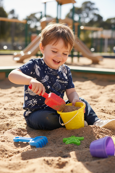 Boy playing in sandbox