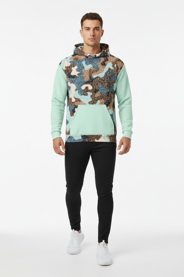 Camo Colorblock Hoodie with Black Joggers - Full Body