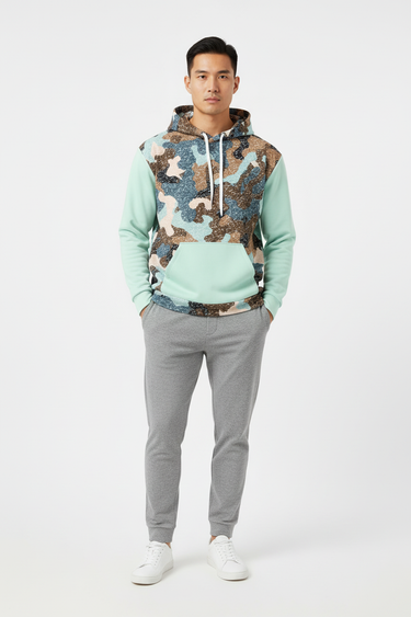 Camo Colorblock Hoodie with Gray Joggers - Full Body