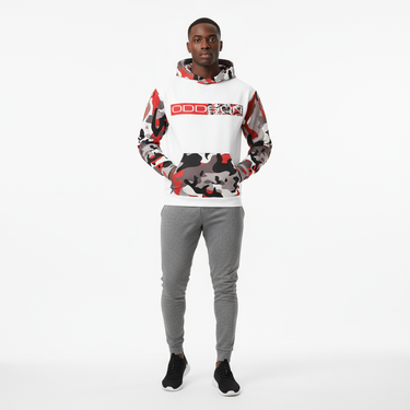 Camo hoodie with gray joggers