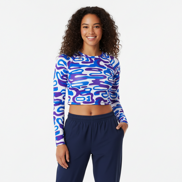 Ocean Wave Abstract Recycled Long-Sleeve Crop Top