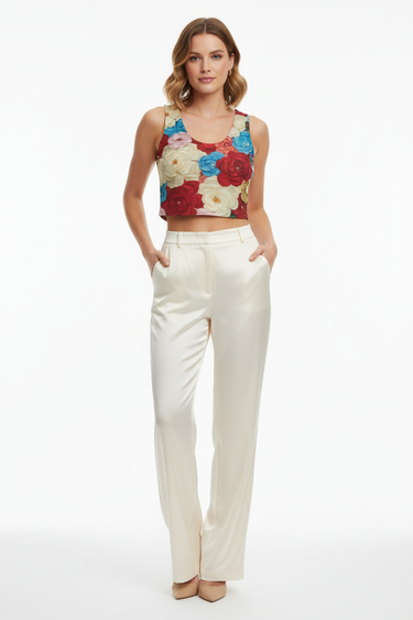 Classy Cream Satin Pants Front