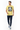 Cornsilk yellow tee with navy joggers and running shoes