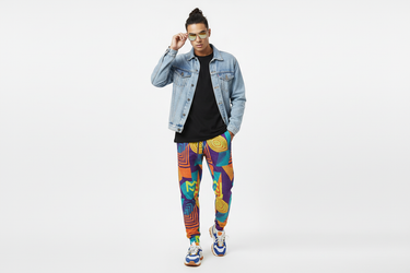 Denim jacket and retro sneakers