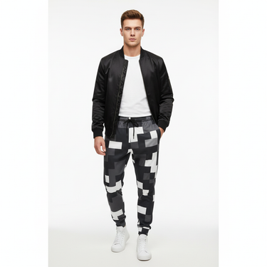 Digital Camo Joggers - White male model with bomber jacket