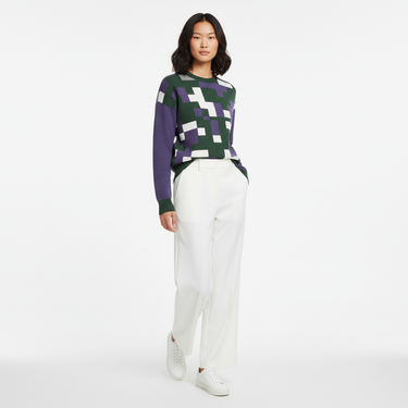 Digital Camo Knit Sweater - Asian female model with white pants