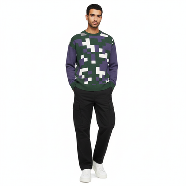 Digital Camo Knit Sweater - Middle Eastern male model with cargo pants