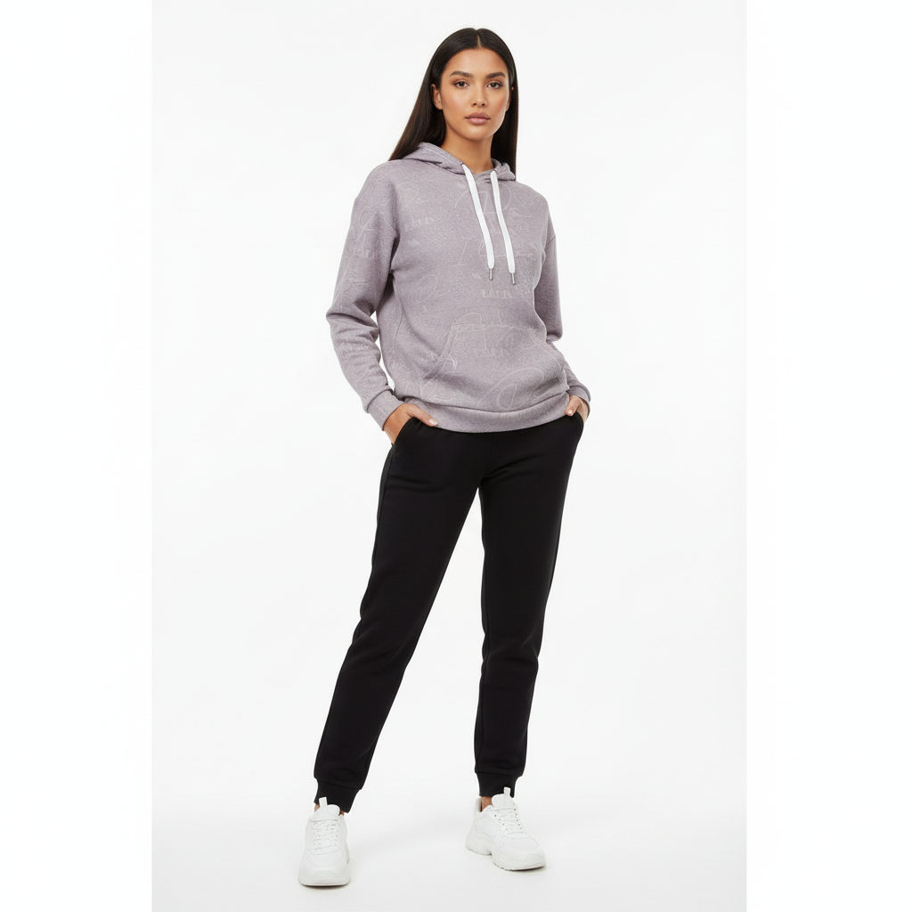 Female model in black joggers