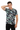 Geometric mountain pattern tee hand behind head