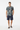 Geometric pattern tee with navy boardshorts