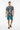 Geometric pattern tee with teal boardshorts