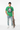 Heather green tee with hands in pockets