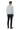 Back view of tropical palm sweater with dark chinos