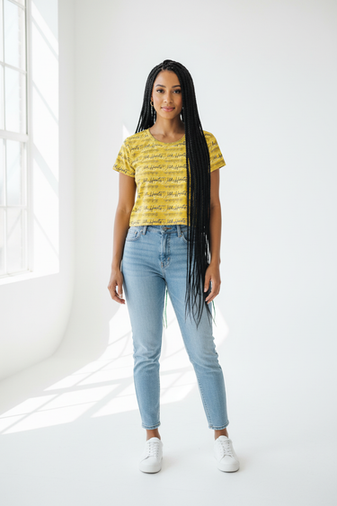 Model 5 - Front view of Wild Hearts crop tee