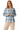 Woman buttoning plaid pajama top