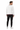 Back view of sweater styled with black joggers