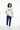 Long-haired model in light blue t-shirt