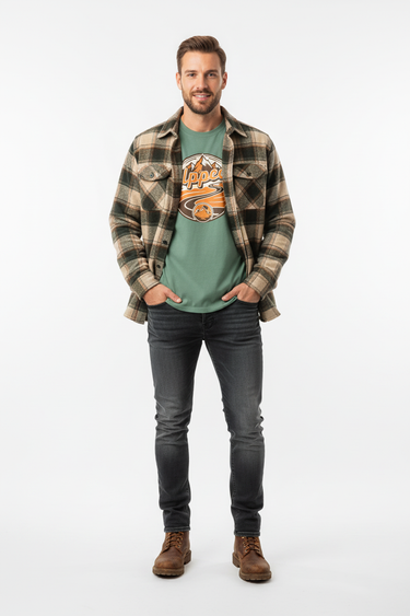 Look 7 - Light Green Layered with Flannel & Jeans (Male)