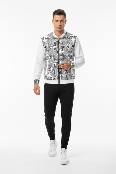 Male model in black joggers and high-top sneakers