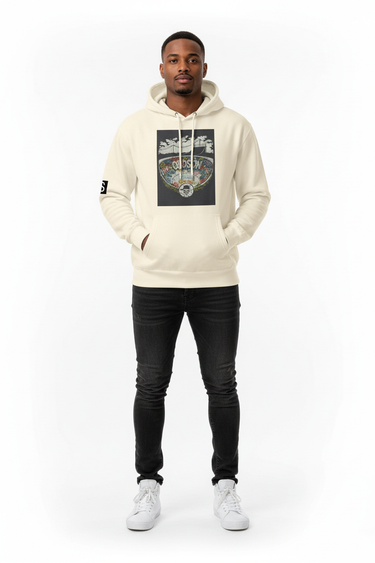 Oatmeal heather hoodie front with skate park graphic