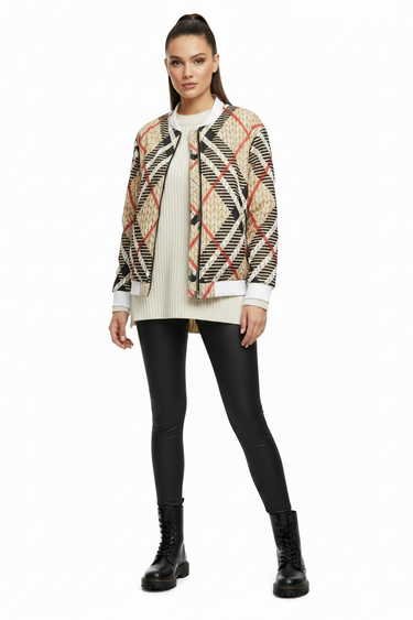Plaid Bomber Open Mini Skirt