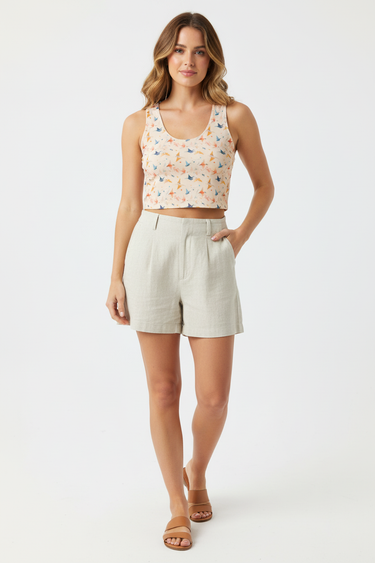 Racerback crop top with linen shorts