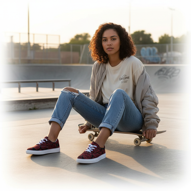 Sitting on skateboard