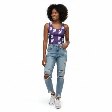 Stay Salty Tank with Distressed Jeans - Black Model