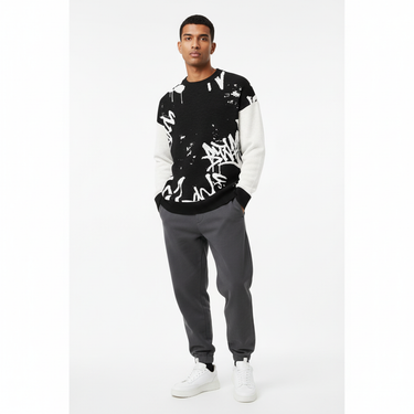 Street Art Graffiti Knit Sweater - South Asian male model with joggers