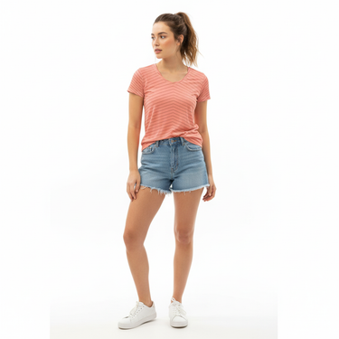 Stripes-on Athletic Tee with Denim Shorts