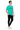 Teal t-shirt with black joggers and white sneakers