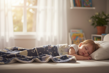 Toddler napping with blanket