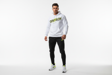 Track pants and running shoes