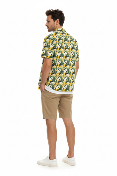 Tropical Leaf Print Shirt - Back Angle