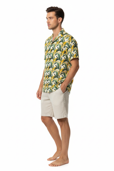 Tropical Leaf Print Shirt - Side