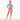 White model with coral swim skirt