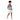 Woman with curly hair in tropical floral zip hoodie with white shorts