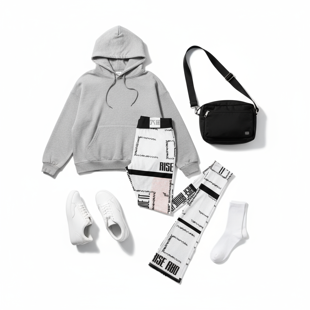 6 styled looks featuring white graphic flare leggings