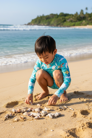 Asian Boy with Seashells