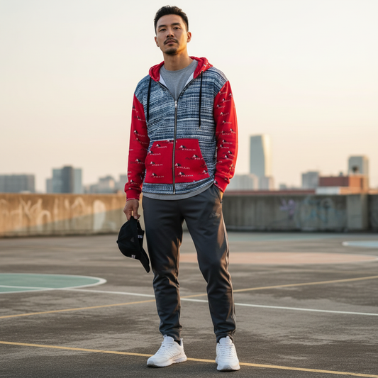 Asian male model in zip hoodie