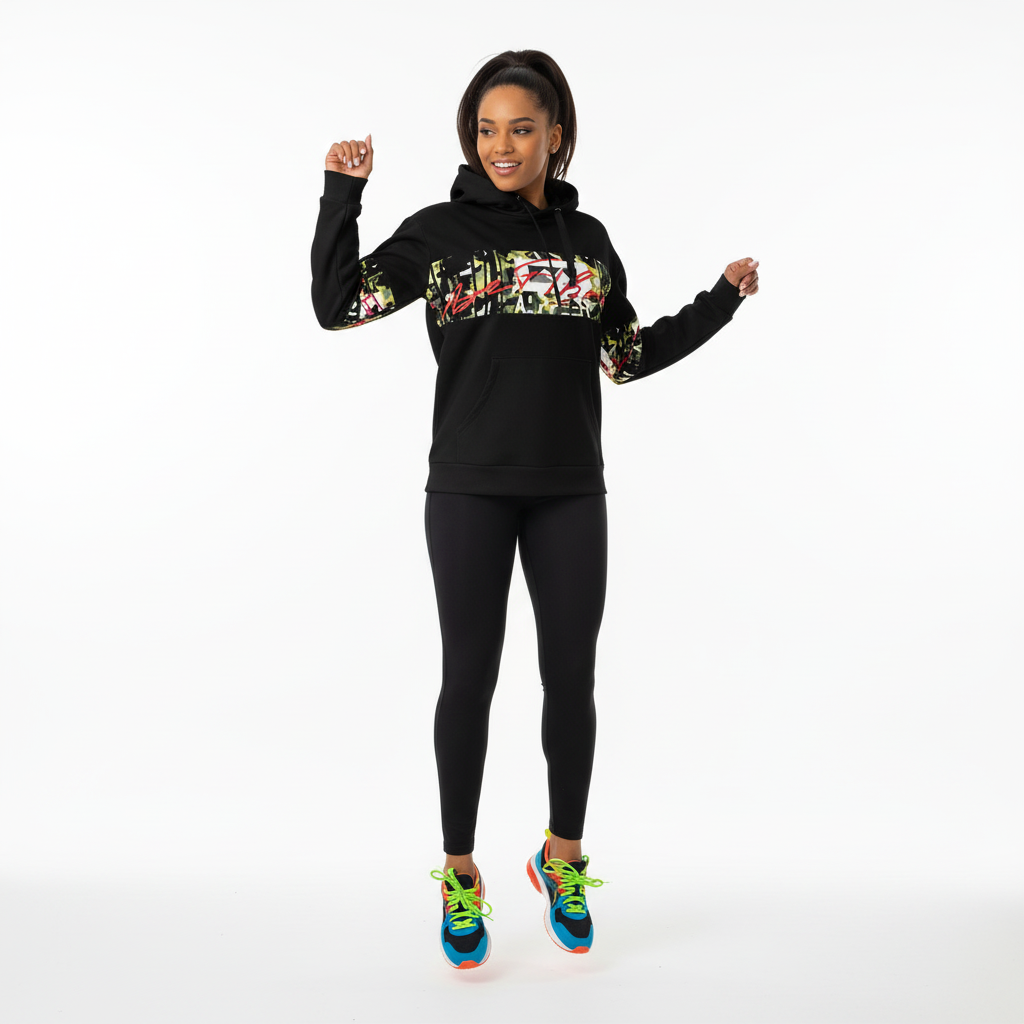 Athleisure - black hoodie with leggings