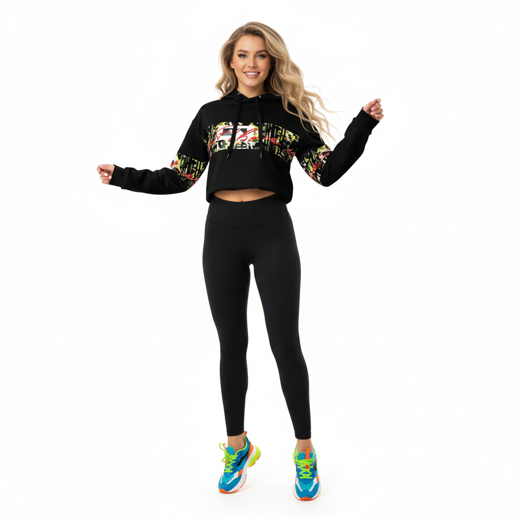 Athleisure - black hoodie with leggings